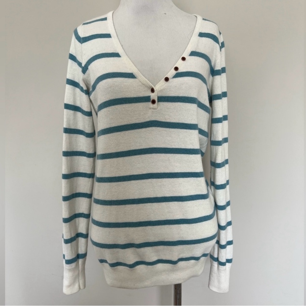 TROVATA Stripped Henley Type Of Sweater In A Small angora combo